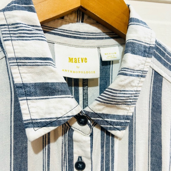 MAEVE Anthropologie Coastal Stripe Linen Maxi Dress NO BELT Nautical Size M - Picture 8 of 9